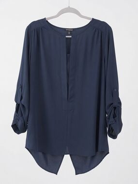 Conrad C Collection Navy Split-Neck Roll-Tab Tunic Size 10